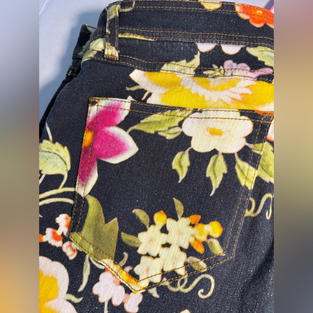 Etro Milano Designer Black Multicolor Floral Skinny Pants Size 29 Made In Italy - Picture 14 of 15